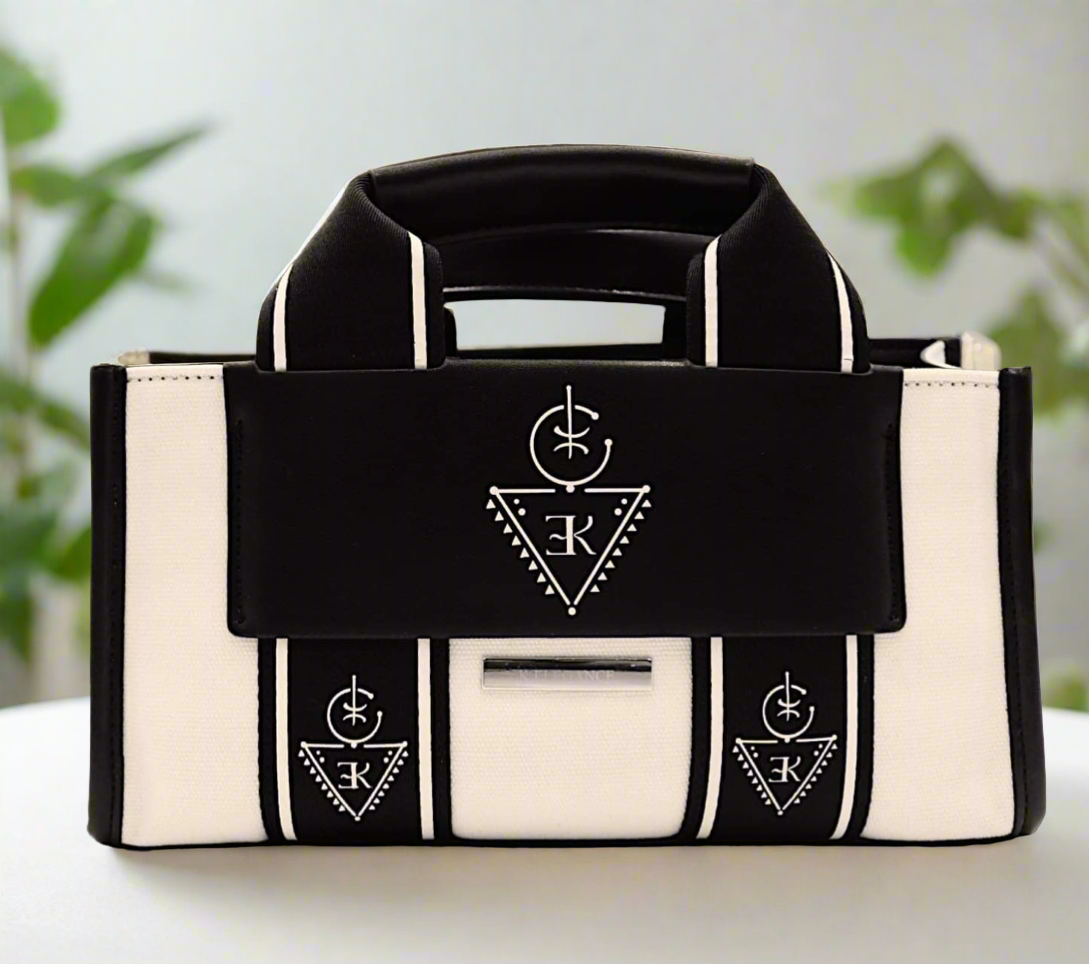 Sac Berby K.ELEGANCE en toile chic noir et blanc, sac amazigh élégant et pratique