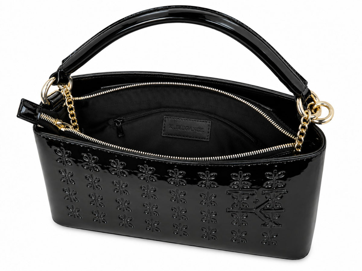 Sac TASSEDA K.ELEGANCE noir, intérieur avec poche zippée et finitions dorées